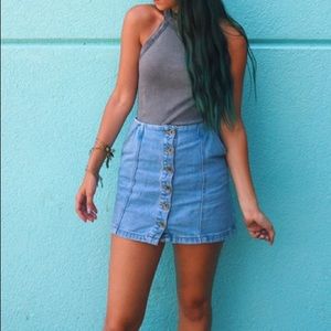 Blue denim button up skirt